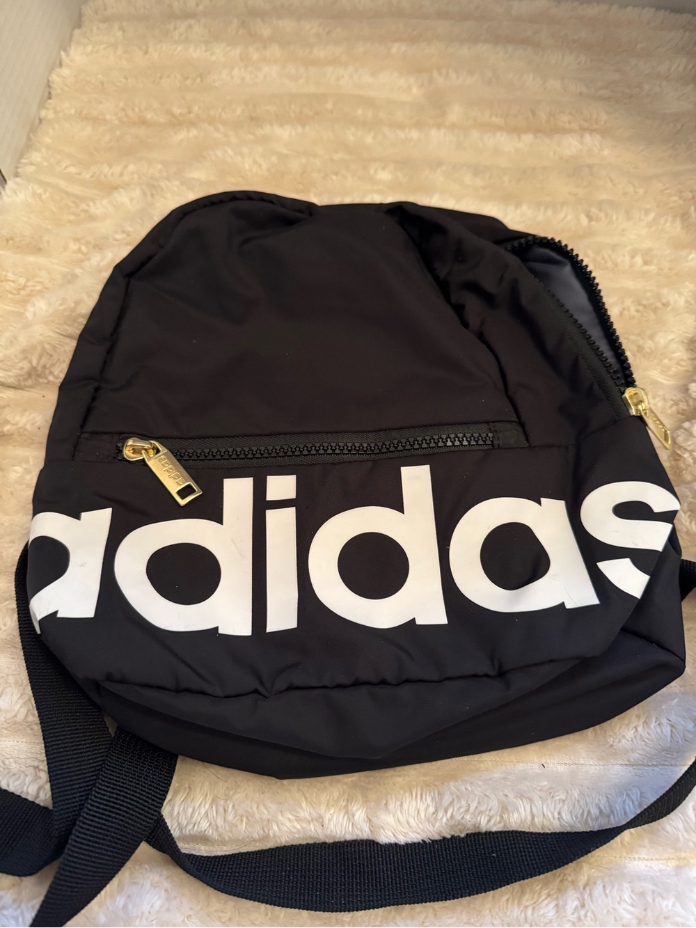 adidas Black mini Backpack with White Logo and Gold Zippers